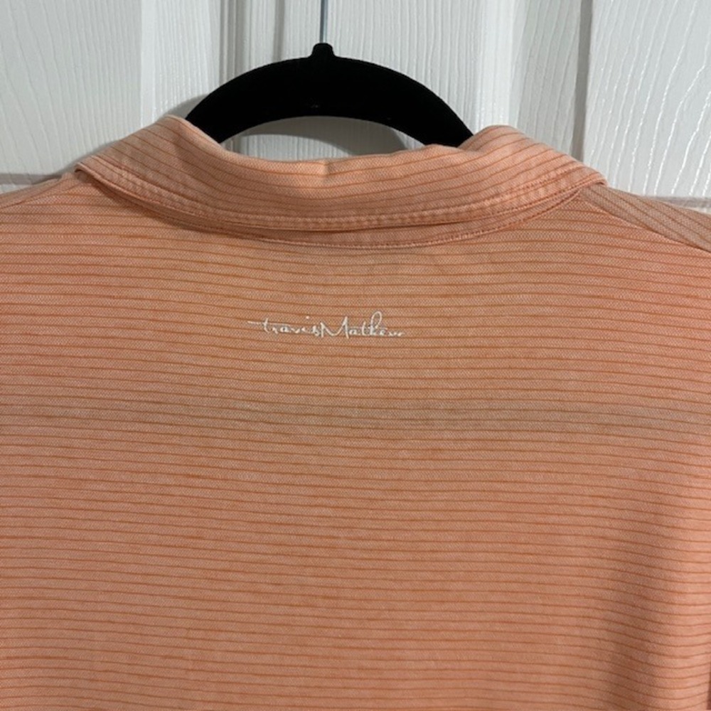 Travis Mathew Golf Polo Shirt Striped Short Sleeve with Logo Peach L‎ - Picture 8 of 8